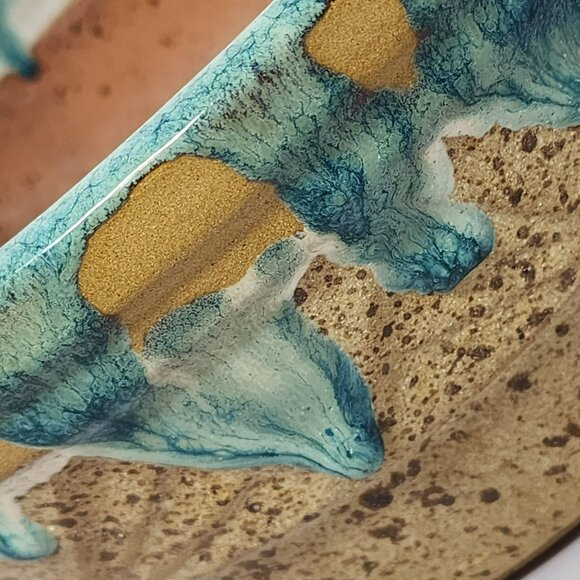 Handmade Clay Pottery Drip Glaze Bowl Turquoise & Speckled Tan Pottery - Picture 9 of 11